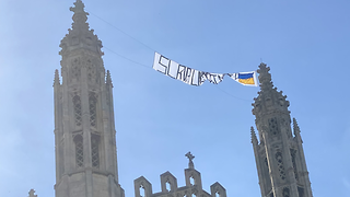 King’s welcomes Ukraine banner tied to Chapel spires but warns of risks involved