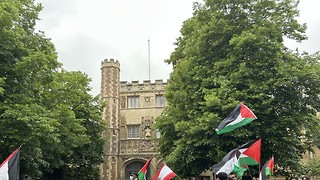 Pro-Palestine protesters rally outside Trinity College